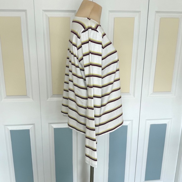 Madewell Womens Striped Long Sleeve Cotton T-Shirt White Burgundy Green S - Picture 2 of 8